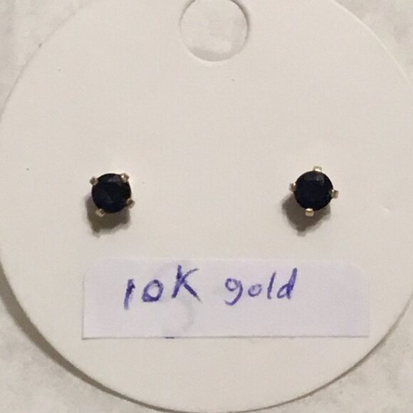 Vintage & very lovely 10K gold & sapphire stud earrings - Picture 3 of 10